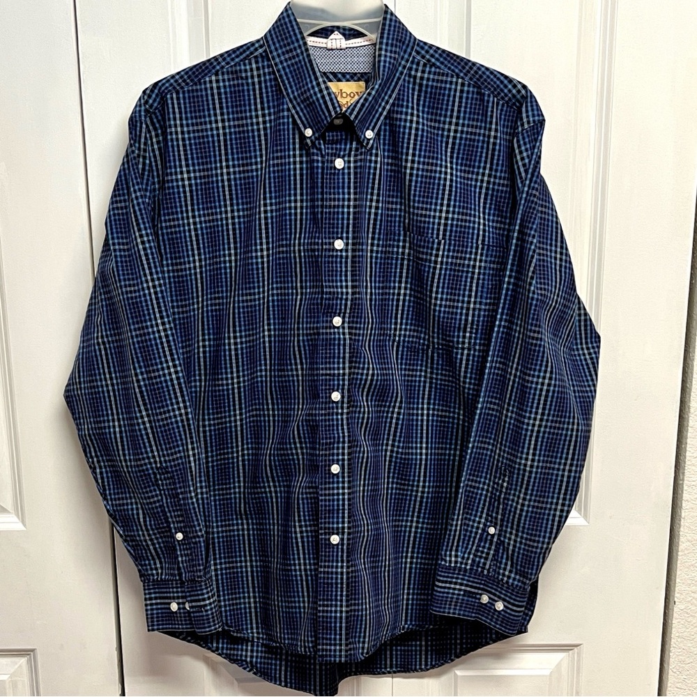 Cowboy Legend Western Navy Plaid Button Down Shirt Men Size XL